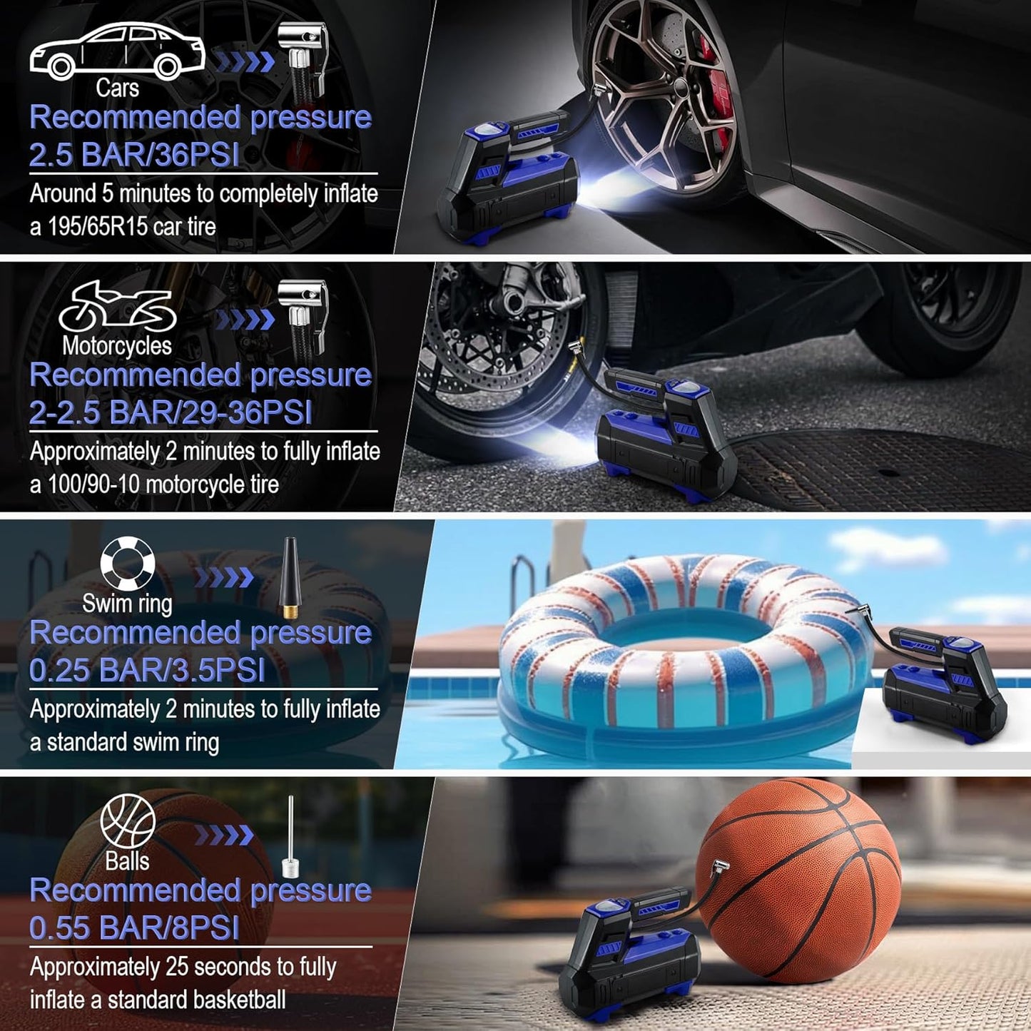 Tire Inflator Portable Air Compressor for Car Tires - Car Accessories, 12V DC Air Pump with Digital Tire Pressure Gauge, Max 150PSI with Emergency LED Lights for Car, Camper, RV, Truck