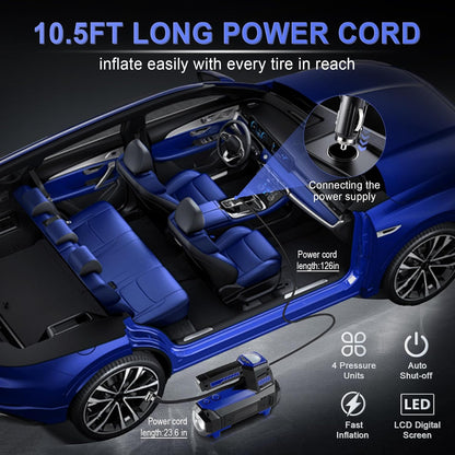 Tire Inflator Portable Air Compressor for Car Tires - Car Accessories, 12V DC Air Pump with Digital Tire Pressure Gauge, Max 150PSI with Emergency LED Lights for Car, Camper, RV, Truck